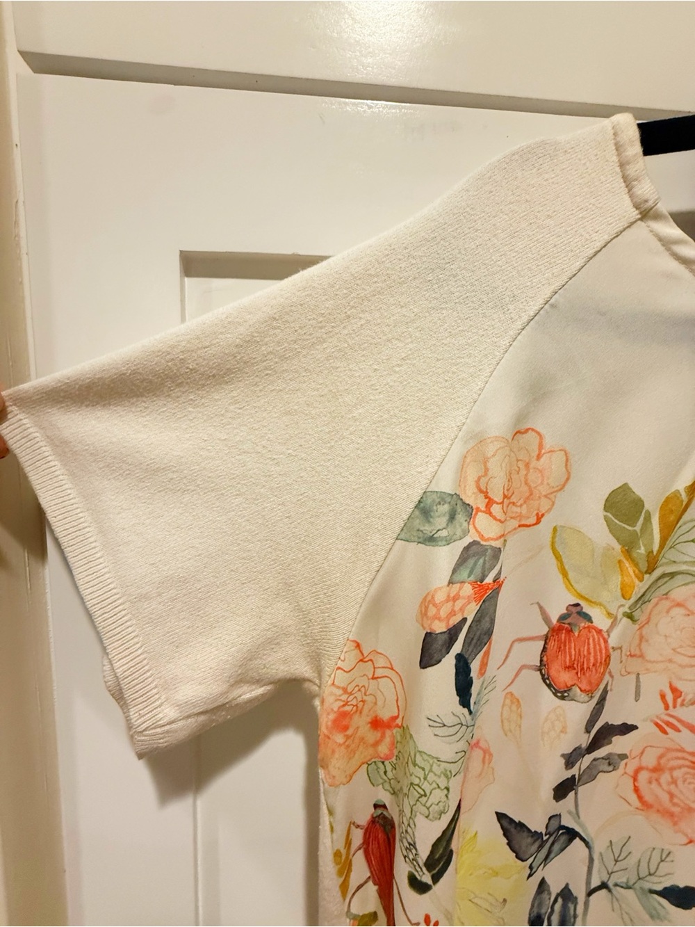 Anthropologie Cream Floral Short Sleeve Blouse - Picture 2 of 8
